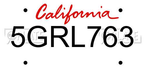 5GRL763 California License Plate