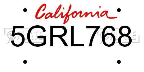 5GRL768 California License Plate