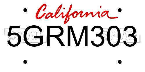 5GRM303 California License Plate
