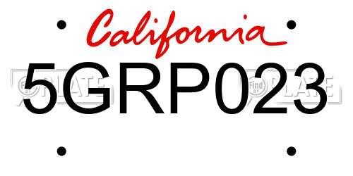 5GRP023 California License Plate