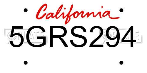 5GRS294 California License Plate