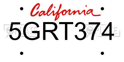 5GRT374 California License Plate