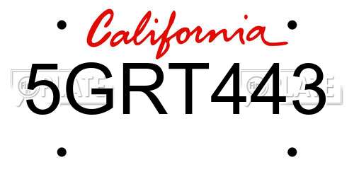 5GRT443 California License Plate
