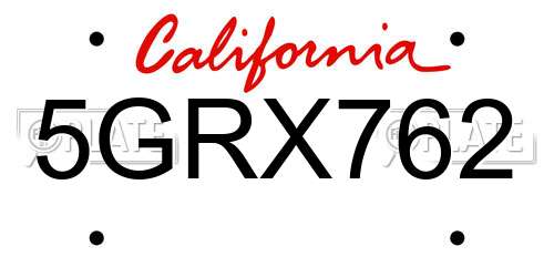 5GRX762 California License Plate