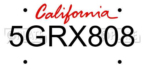 5GRX808 California License Plate