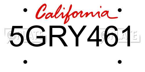 5GRY461 California License Plate