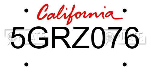 5GRZ076 California License Plate