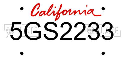 5GS2233 California License Plate
