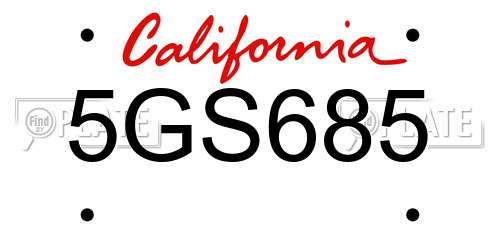 5GS685 California License Plate
