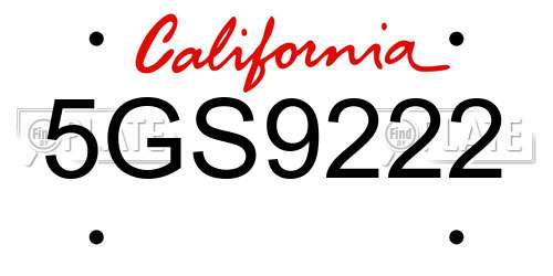 5GS9222 California License Plate