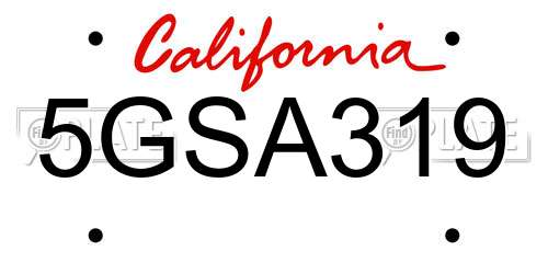 5GSA319 California License Plate