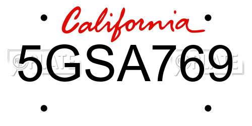 5GSA769 California License Plate