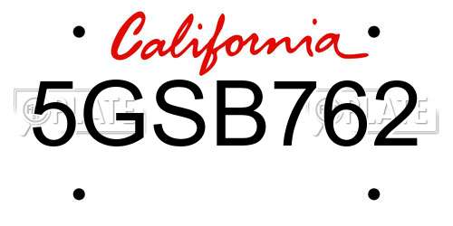 5GSB762 California License Plate