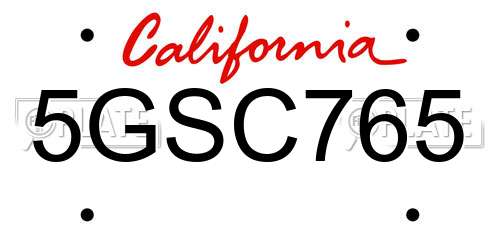 5GSC765 California License Plate