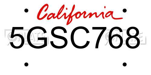 5GSC768 California License Plate