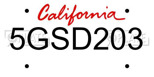 5GSD203 California License Plate