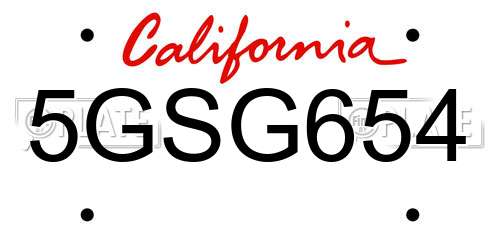 5GSG654 California License Plate