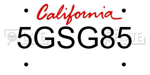 5GSG85 California License Plate