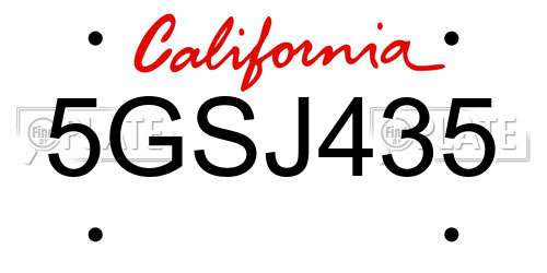 5GSJ435 California License Plate