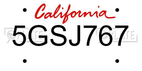 5GSJ767 California License Plate