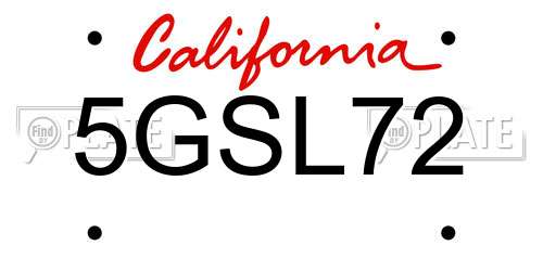 5GSL72 California License Plate