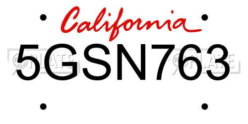 5GSN763 California License Plate