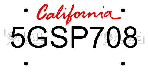 5GSP708 California License Plate