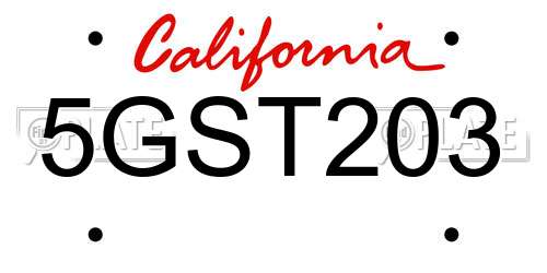 5GST203 California License Plate