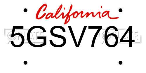5GSV764 California License Plate