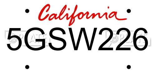 5GSW226 California License Plate