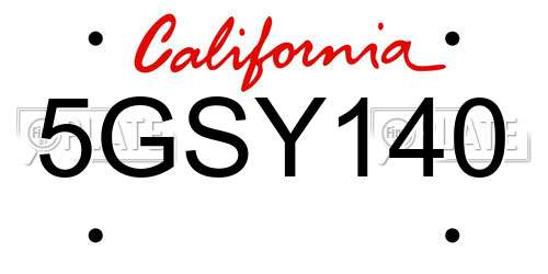 5GSY140 California License Plate