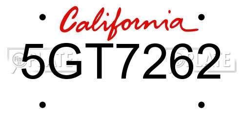 5GT7262 California License Plate