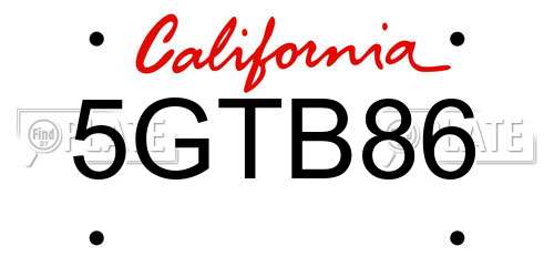 5GTB86 California License Plate