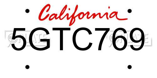 5GTC769 California License Plate