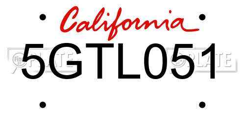 5GTL051 California License Plate