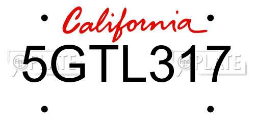 5GTL317 California License Plate