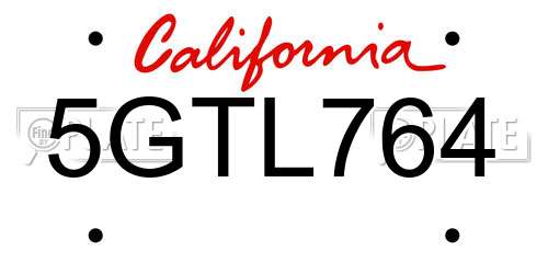 5GTL764 California License Plate