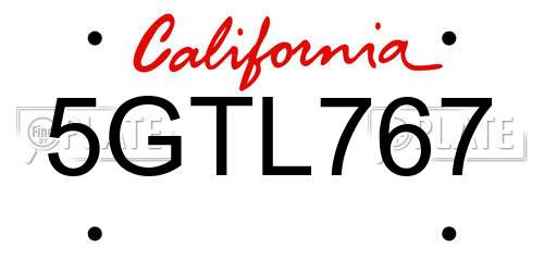 5GTL767 California License Plate