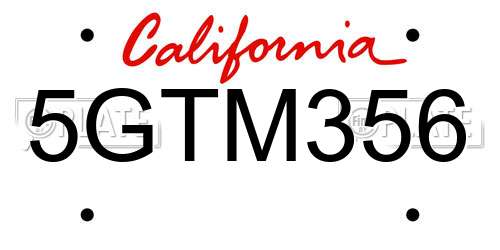 5GTM356 California License Plate