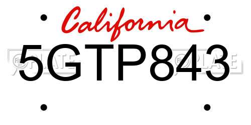 5GTP843 California License Plate