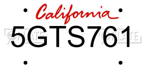 5GTS761 California License Plate