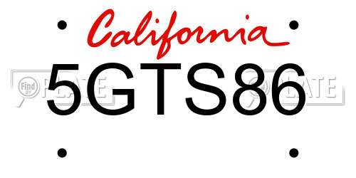 5GTS86 California License Plate