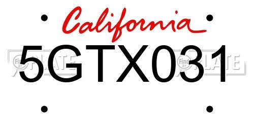 5GTX031 California License Plate