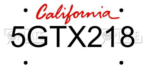 5GTX218 California License Plate