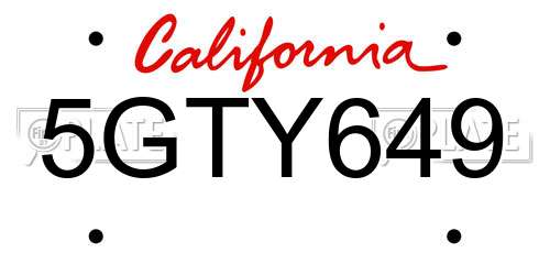 5GTY649 California License Plate