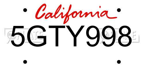 5GTY998 California License Plate
