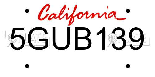 5GUB139 California License Plate