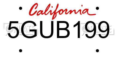 5GUB199 California License Plate