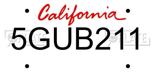 5GUB211 California License Plate