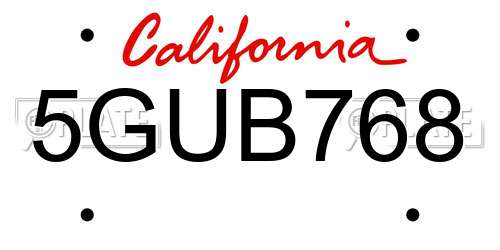 5GUB768 California License Plate